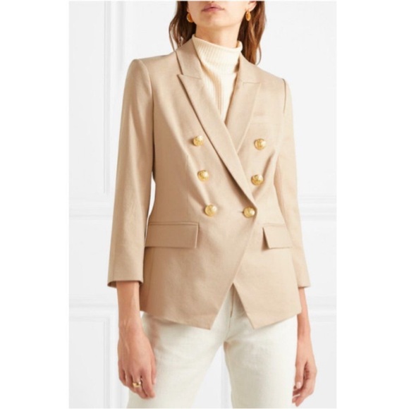Veronica Beard Empire Miller Dickey Linen Blazer Jacket Tan Khaki Gold Buttons 4 - Picture 2 of 10